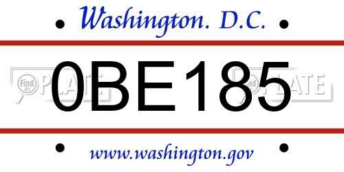0BE185 District Of Columbia License Plate