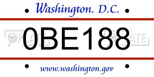 0BE188 District Of Columbia License Plate