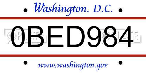 0BED984 District Of Columbia License Plate
