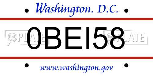0BEI58 District Of Columbia License Plate