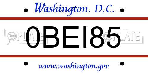 0BEI85 District Of Columbia License Plate