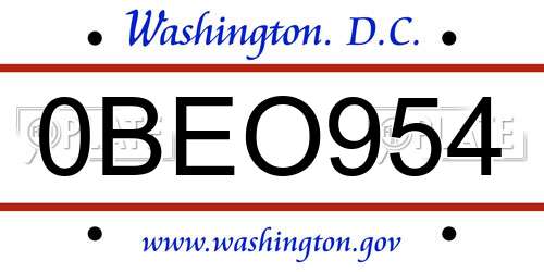 0BEO954 District Of Columbia License Plate