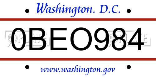 0BEO984 District Of Columbia License Plate