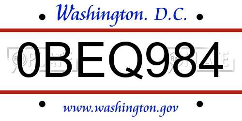 0BEQ984 District Of Columbia License Plate