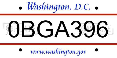 0BGA396 District Of Columbia License Plate