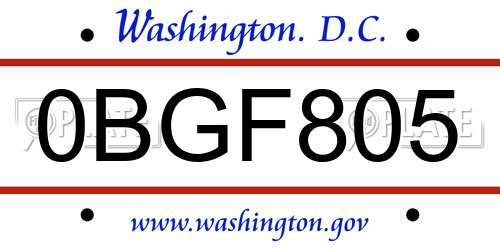 0BGF805 District Of Columbia License Plate