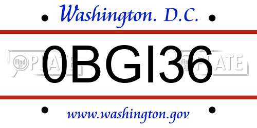 0BGI36 District Of Columbia License Plate