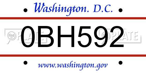 0BH592 District Of Columbia License Plate