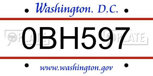 0BH597 District Of Columbia License Plate