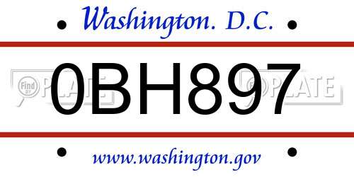0BH897 District Of Columbia License Plate