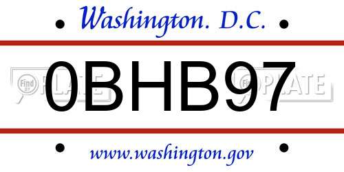 0BHB97 District Of Columbia License Plate