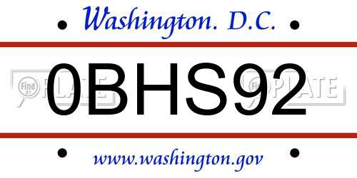 0BHS92 District Of Columbia License Plate