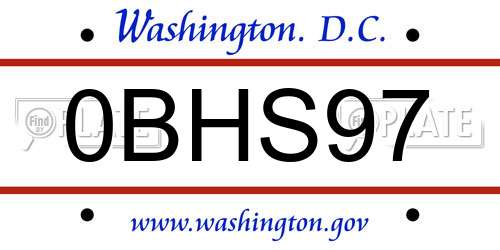0BHS97 District Of Columbia License Plate
