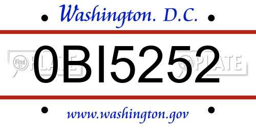 0BI5252 District Of Columbia License Plate