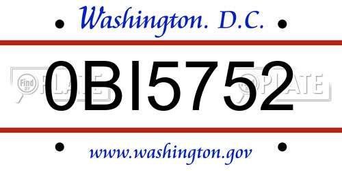 0BI5752 District Of Columbia License Plate