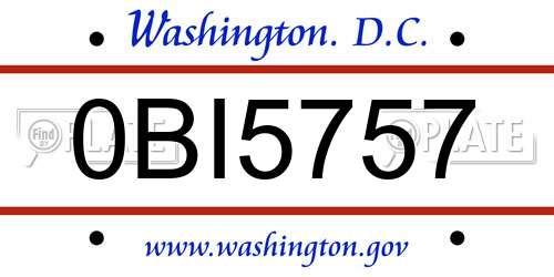0BI5757 District Of Columbia License Plate