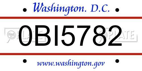 0BI5782 District Of Columbia License Plate
