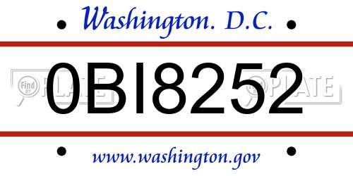 0BI8252 District Of Columbia License Plate