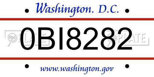 0BI8282 District Of Columbia License Plate