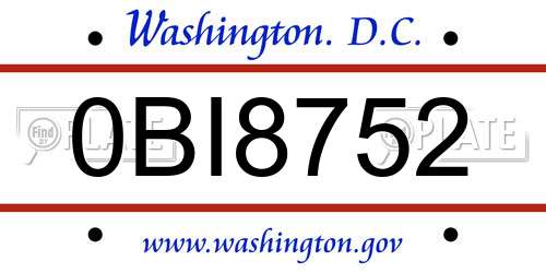 0BI8752 District Of Columbia License Plate