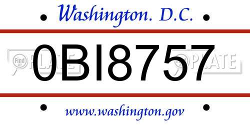 0BI8757 District Of Columbia License Plate