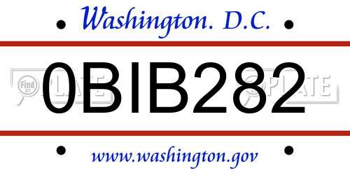 0BIB282 District Of Columbia License Plate