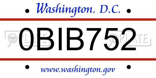0BIB752 District Of Columbia License Plate