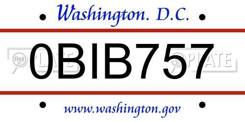 0BIB757 District Of Columbia License Plate