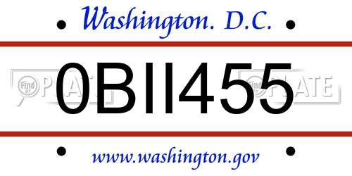 0BII455 District Of Columbia License Plate