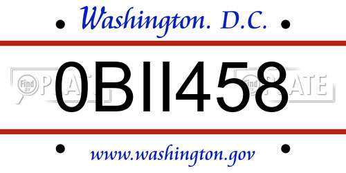 0BII458 District Of Columbia License Plate