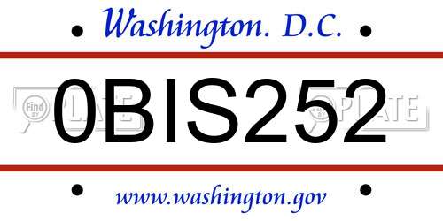 0BIS252 District Of Columbia License Plate