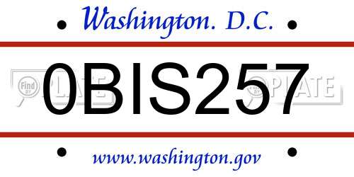 0BIS257 District Of Columbia License Plate