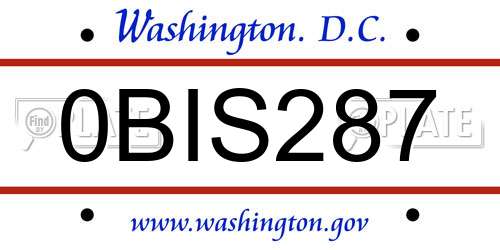0BIS287 District Of Columbia License Plate