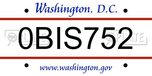 0BIS752 District Of Columbia License Plate