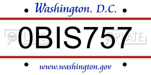 0BIS757 District Of Columbia License Plate