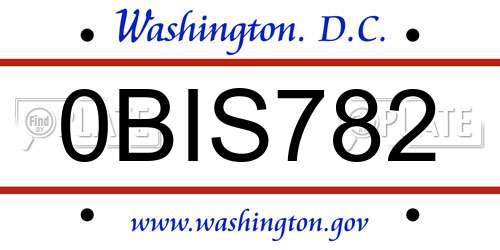 0BIS782 District Of Columbia License Plate