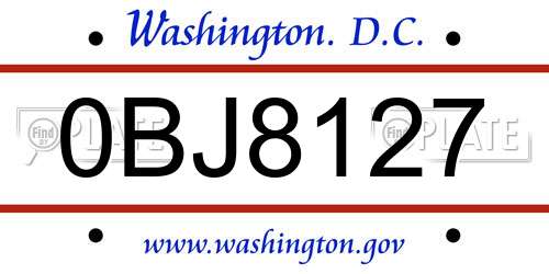 0BJ8127 District Of Columbia License Plate