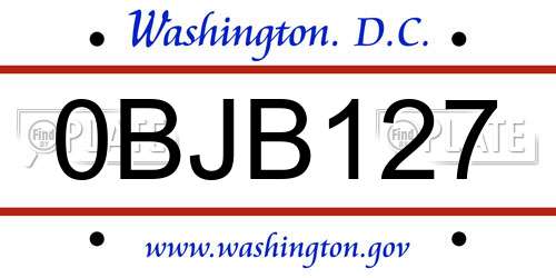 0BJB127 District Of Columbia License Plate