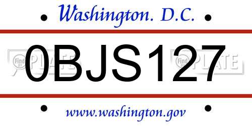0BJS127 District Of Columbia License Plate