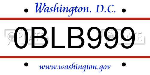 0BLB999 District Of Columbia License Plate