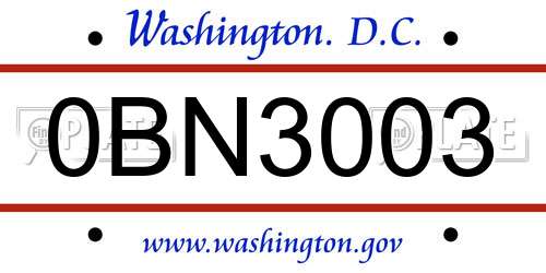 0BN3003 District Of Columbia License Plate