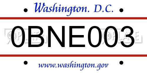 0BNE003 District Of Columbia License Plate