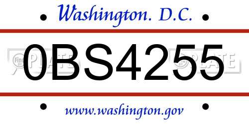 0BS4255 District Of Columbia License Plate