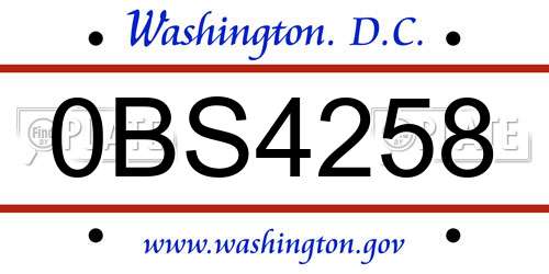 0BS4258 District Of Columbia License Plate