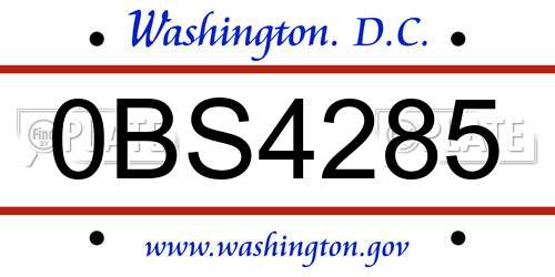 0BS4285 District Of Columbia License Plate