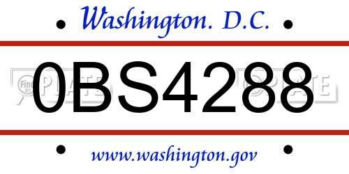 0BS4288 District Of Columbia License Plate