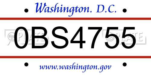 0BS4755 District Of Columbia License Plate