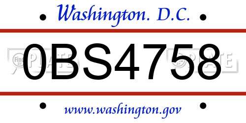 0BS4758 District Of Columbia License Plate