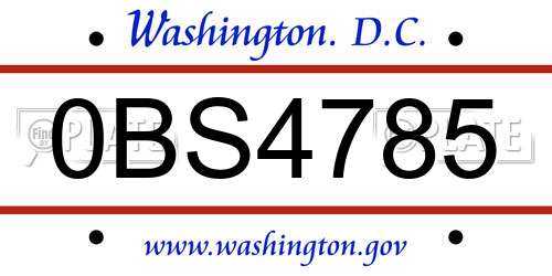 0BS4785 District Of Columbia License Plate