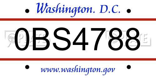 0BS4788 District Of Columbia License Plate